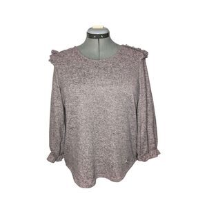 Women's Adrienne Vittadini Mauve Ruffle Soft Sweater, Size Large